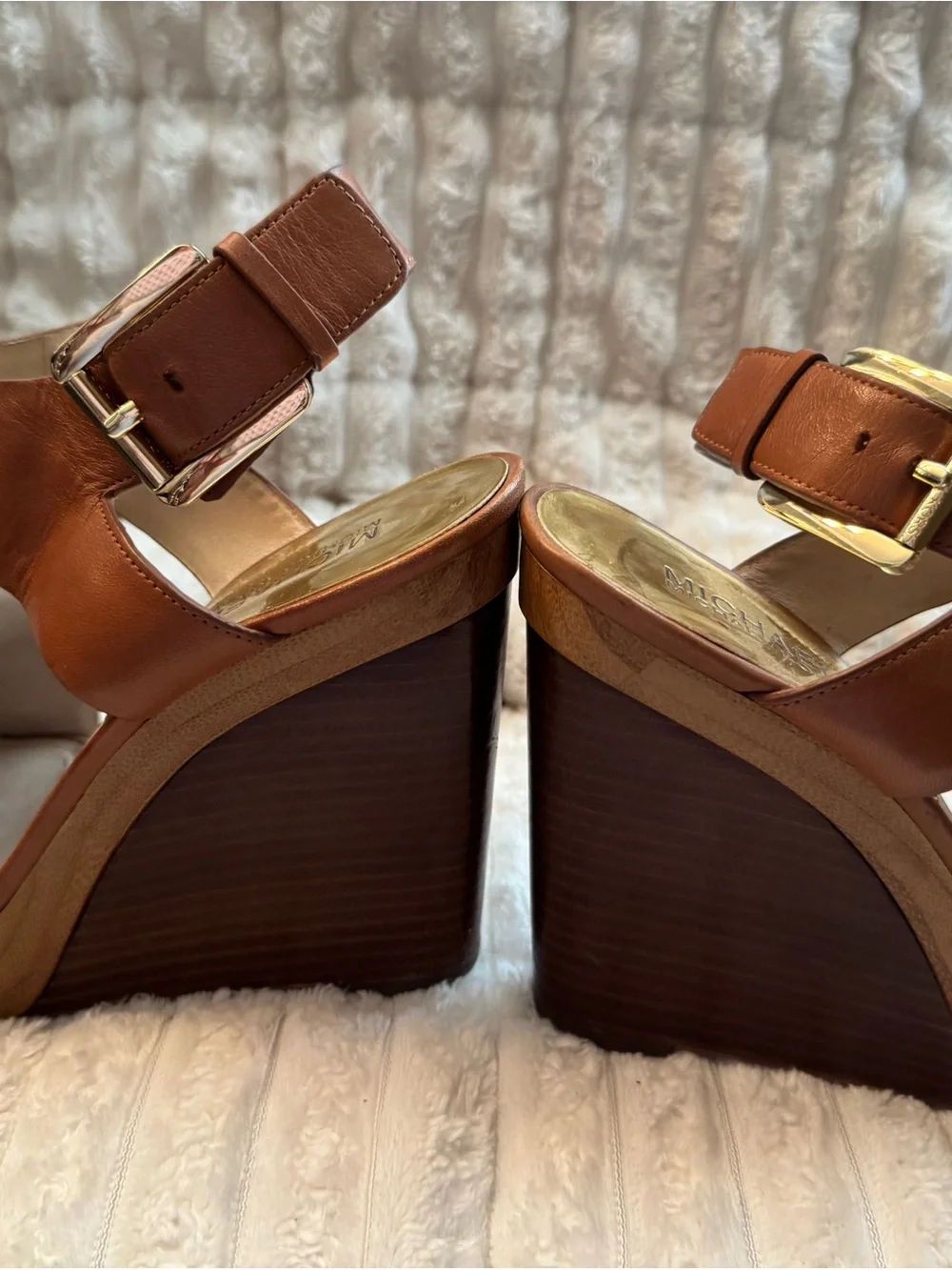 Michael Kors Tan Leather Open-Toe Block Heel Mules